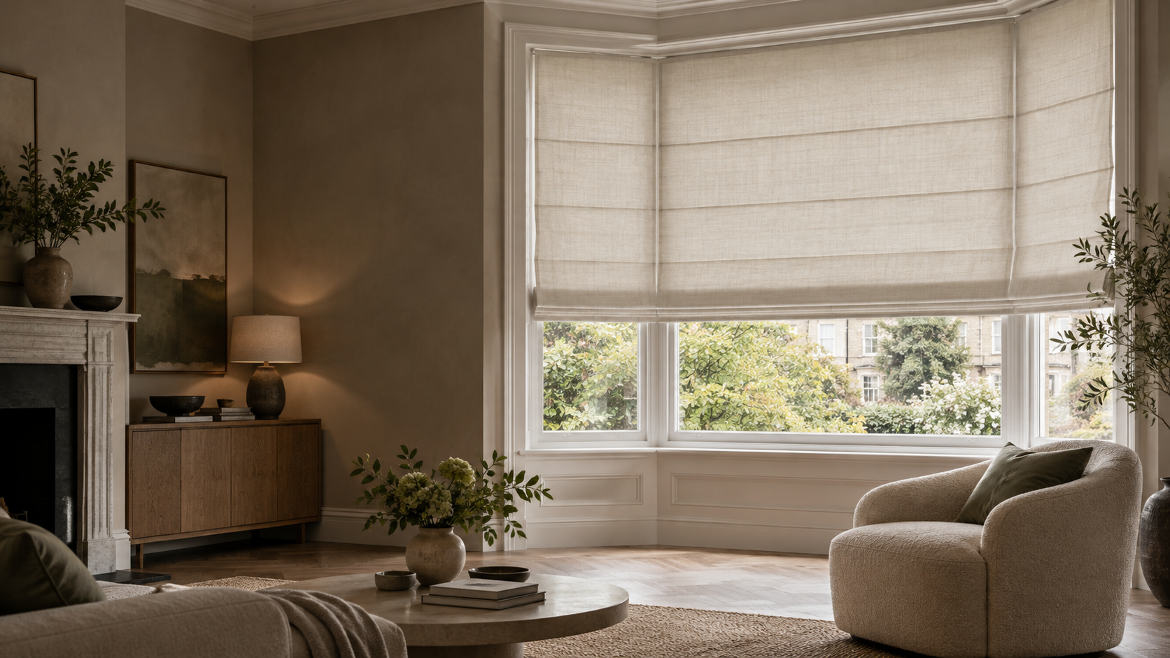 A Roman blind in a warm living room