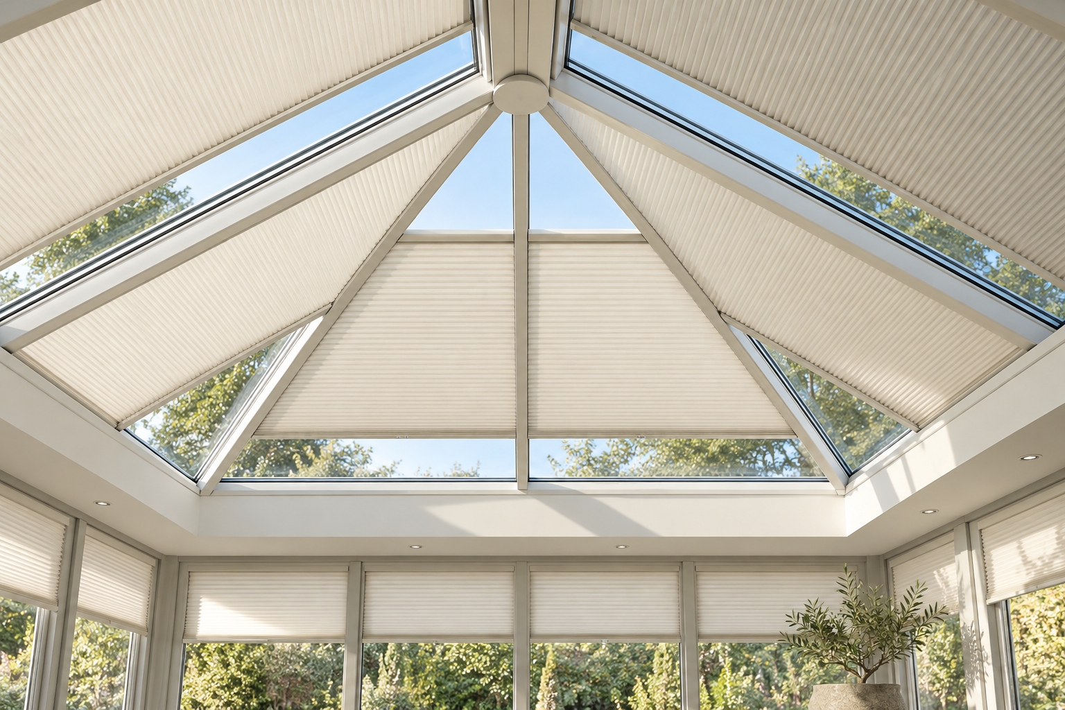 Pleated blinds fitted in a glazed roof lantern